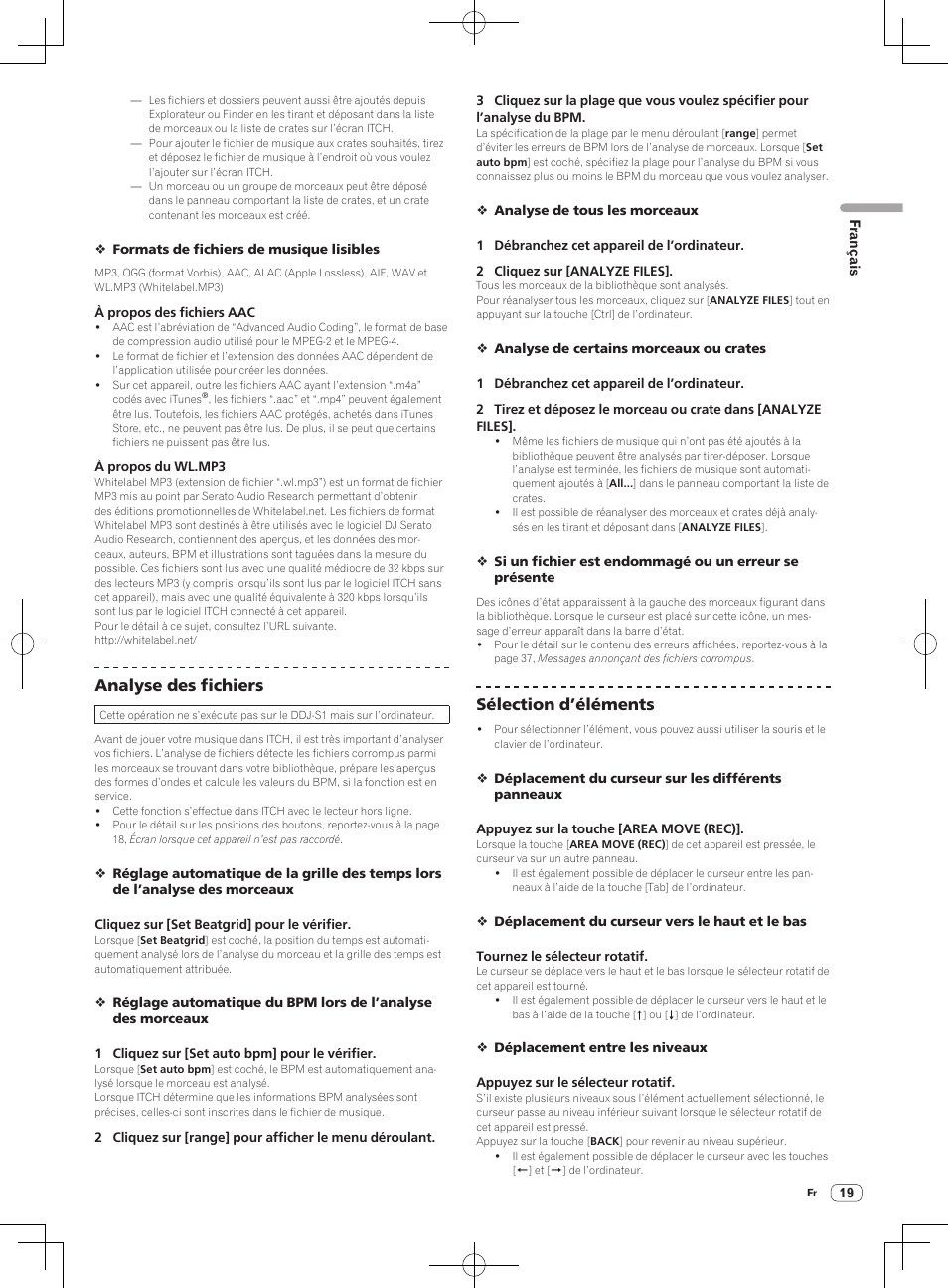 Analyse des fichiers, Sélection d’éléments | Pioneer DDJ-S1 User Manual | Page 53 / 112
