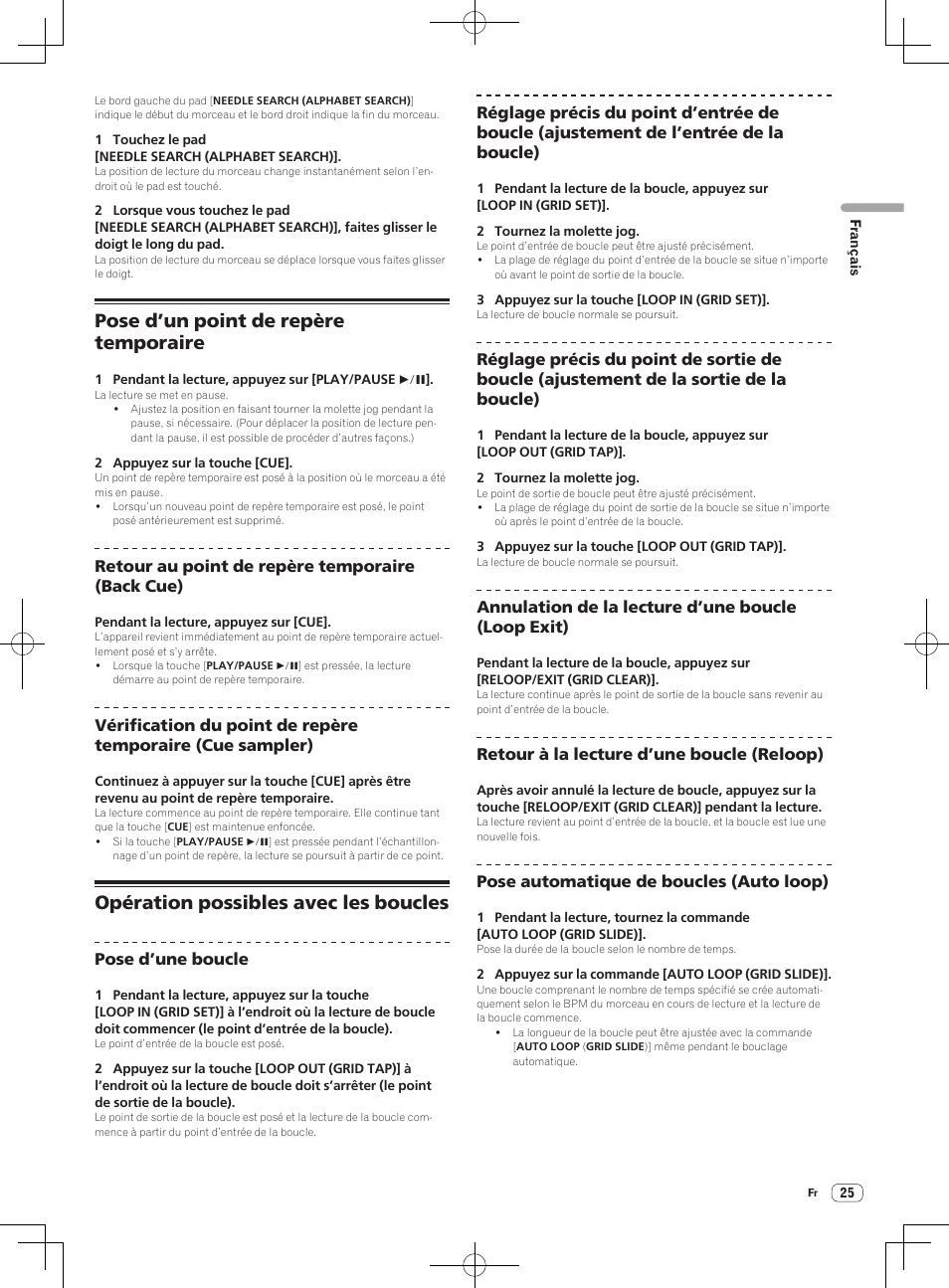 Pose d’un point de repère temporaire, Opération possibles avec les boucles | Pioneer DDJ-S1 User Manual | Page 59 / 112