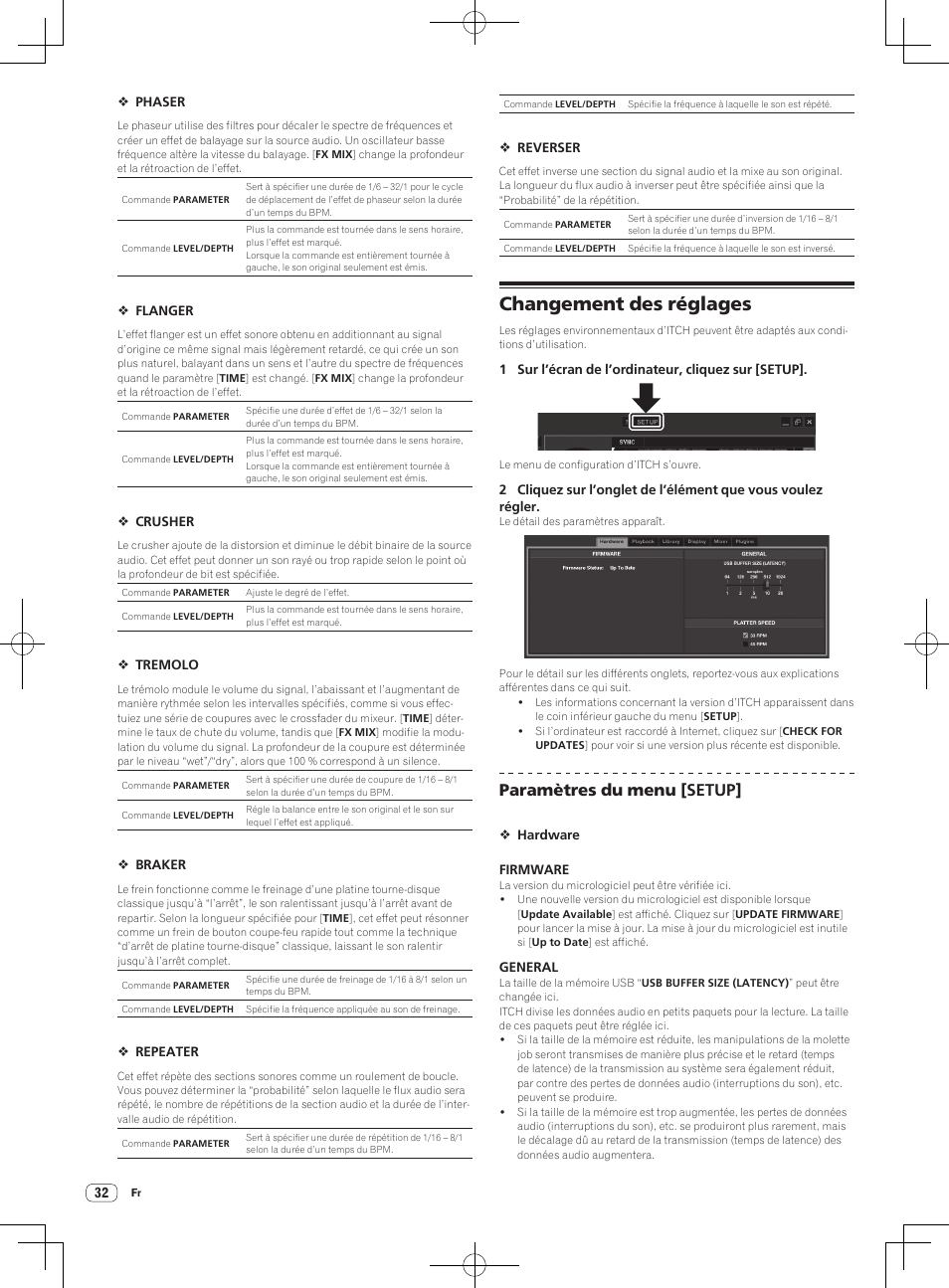 Changement des réglages, Paramètres du menu [setup | Pioneer DDJ-S1 User Manual | Page 66 / 112