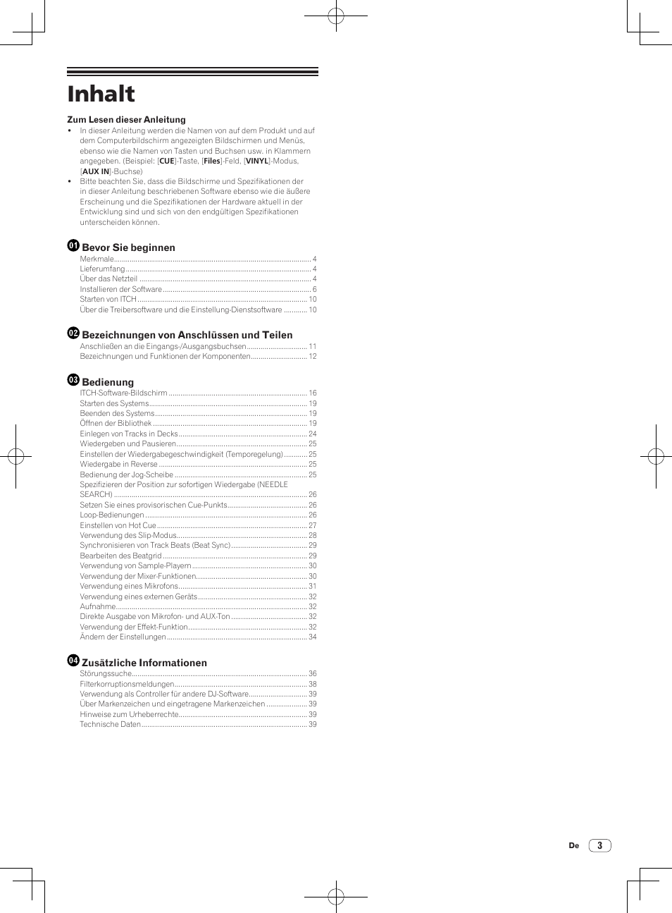 Bedienungsanleitung, Dj controller, Inhalt | Pioneer DDJ-S1 User Manual | Page 75 / 112
