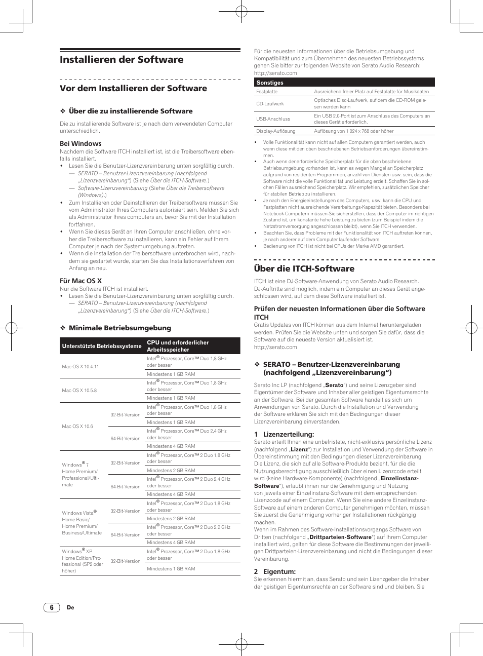 Installieren der software, Vor dem installieren der software, Über die itch-software | Pioneer DDJ-S1 User Manual | Page 78 / 112