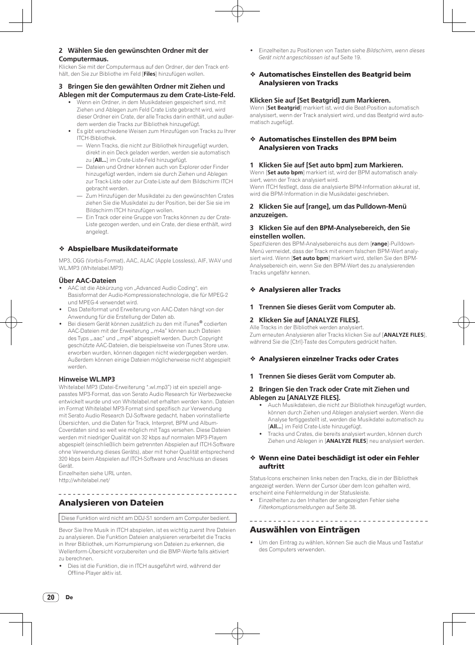 Analysieren von dateien, Auswählen von einträgen | Pioneer DDJ-S1 User Manual | Page 92 / 112