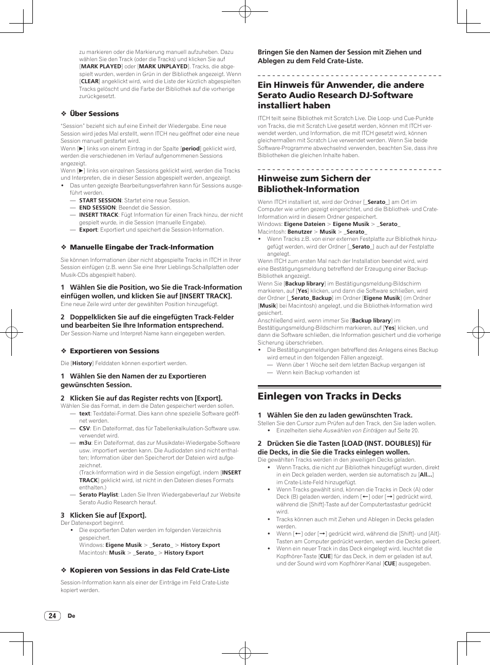 Einlegen von tracks in decks, Hinweise zum sichern der bibliothek-information | Pioneer DDJ-S1 User Manual | Page 96 / 112