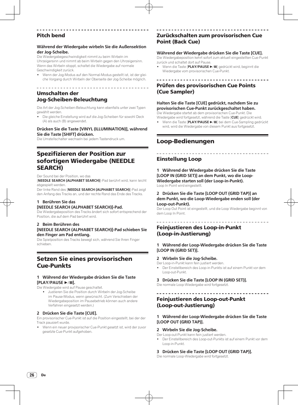 Setzen sie eines provisorischen cue-punkts, Loop-bedienungen | Pioneer DDJ-S1 User Manual | Page 98 / 112