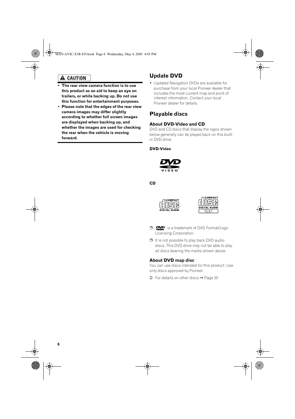 Update dvd, Playable discs | Pioneer AVIC-X1R User Manual | Page 8 / 30