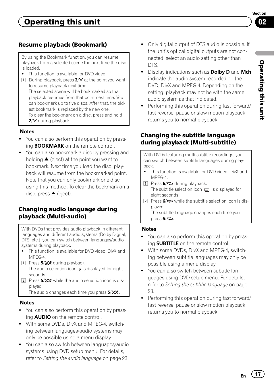 Operating this unit | Pioneer DVH-340UB User Manual | Page 17 / 44