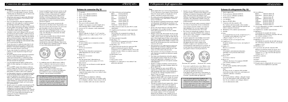 Collegamento degli apparecchio, Italiano, Français> connexion des appareils | Schema di collegamento (fig. 12), Schéma de connexion (fig. 12) | Pioneer DEH-P3600MPB User Manual | Page 7 / 8