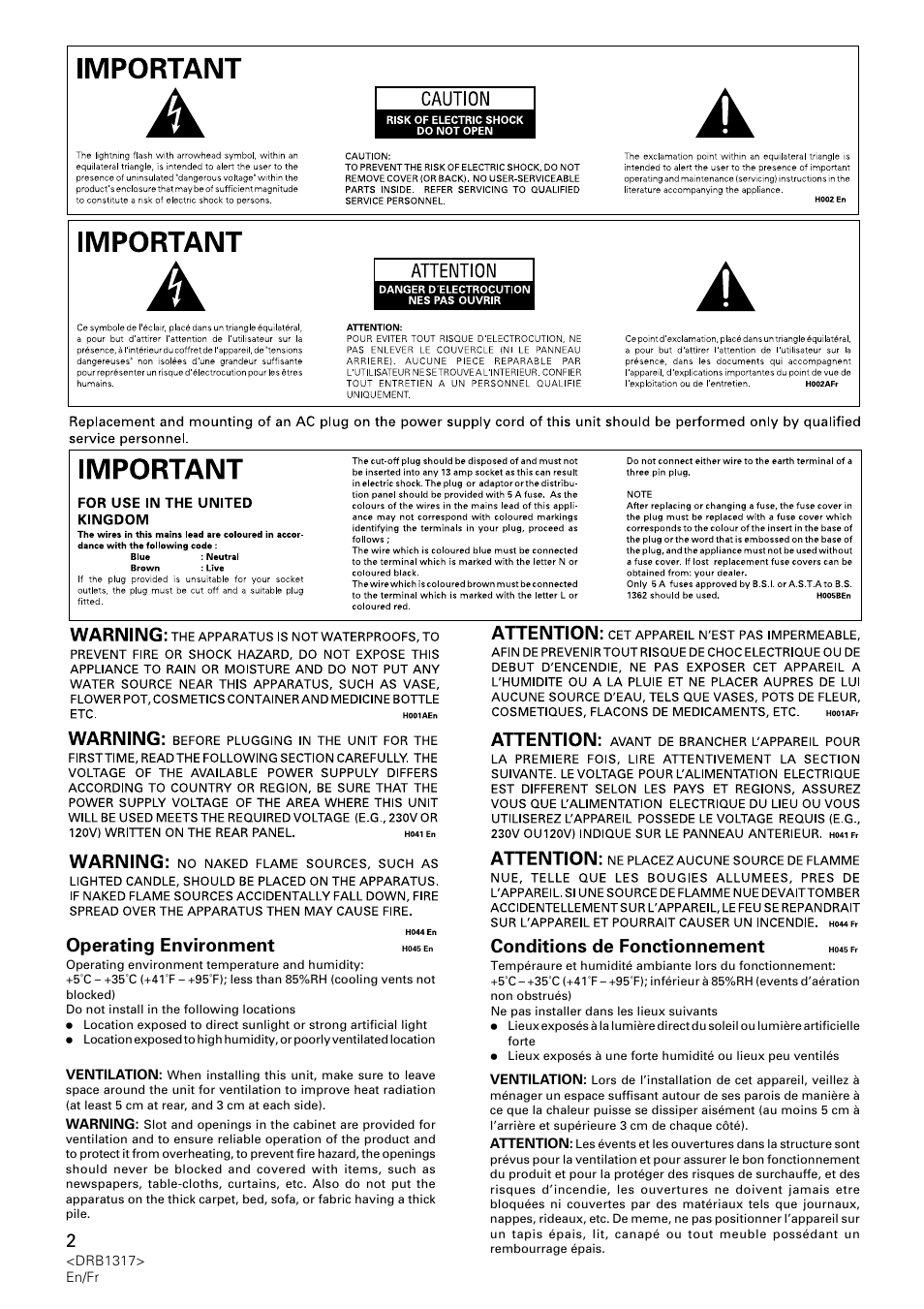 Operating environment, Conditions de fonctionnement | Pioneer DJM-600 User Manual | Page 2 / 112