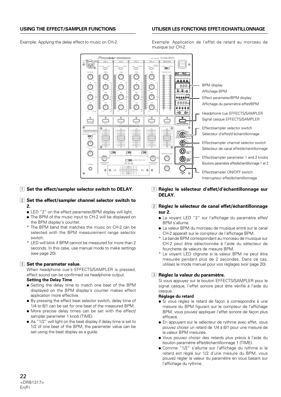 3 set the parameter value, 3 réglez la valeur du paramètre, Drb1317> en/fr | Djm-600 | Pioneer DJM-600 User Manual | Page 22 / 112