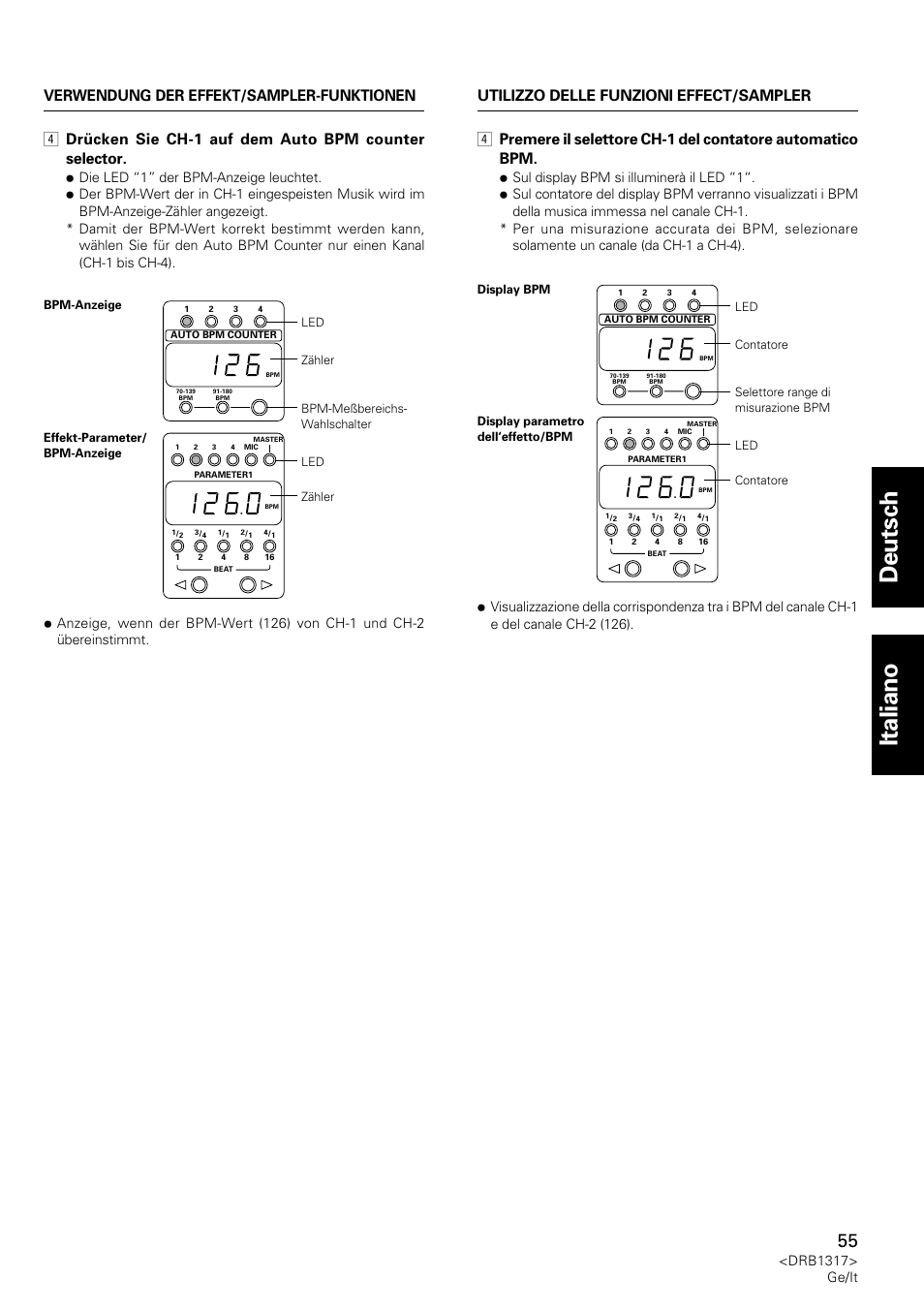 Deutsch italiano, Drb1317> ge/it | Pioneer DJM-600 User Manual | Page 55 / 112