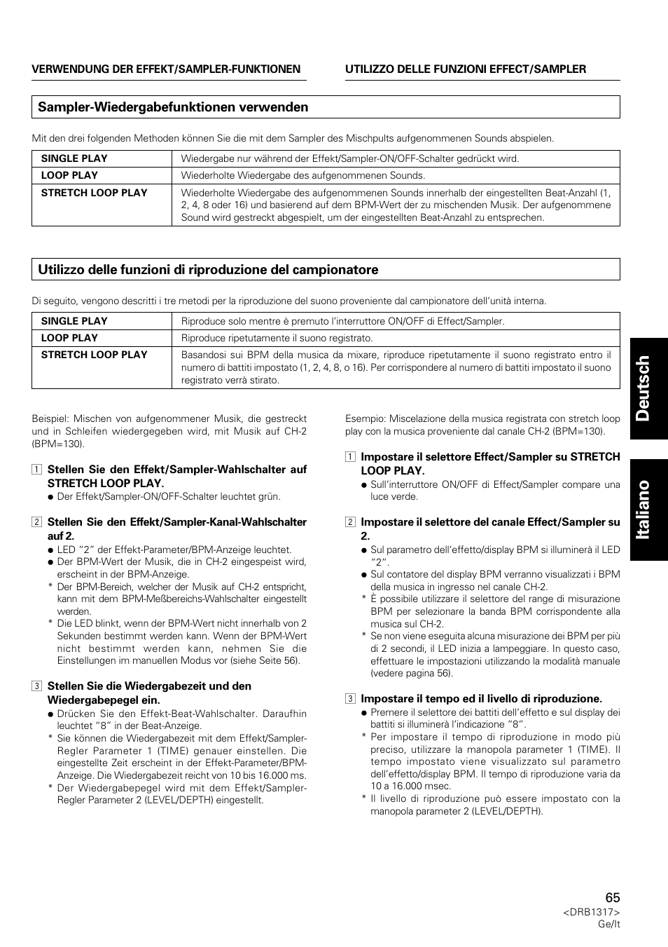 Sampler-wiedergabefunktionen verwenden, Deutsch italiano | Pioneer DJM-600 User Manual | Page 65 / 112
