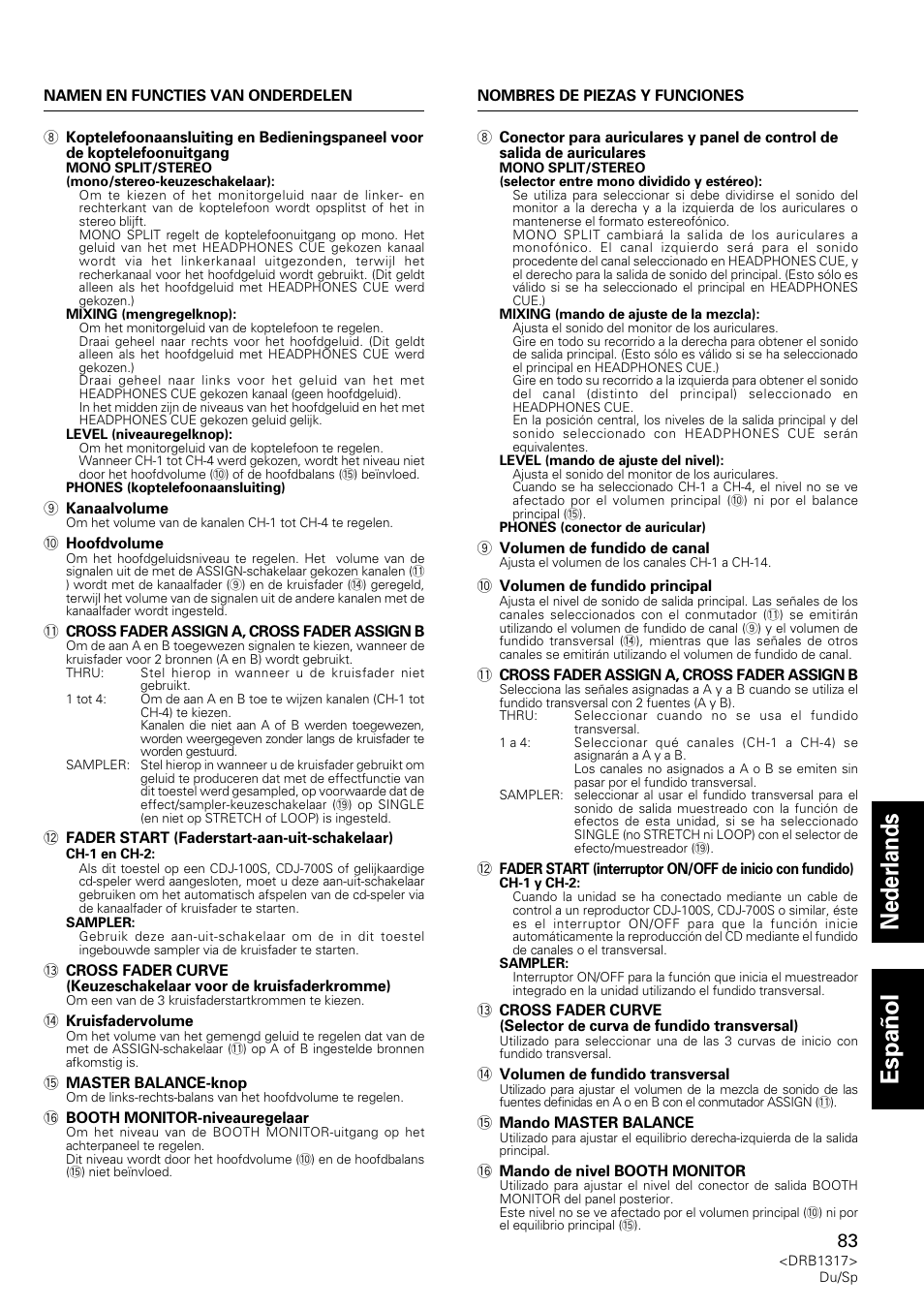 Nederlands espa ñ ol | Pioneer DJM-600 User Manual | Page 83 / 112