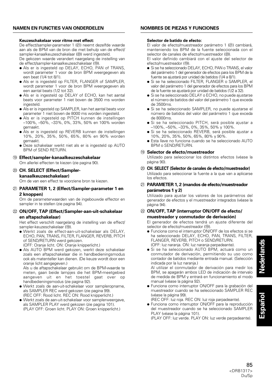Nederlands espa ñ ol | Pioneer DJM-600 User Manual | Page 85 / 112
