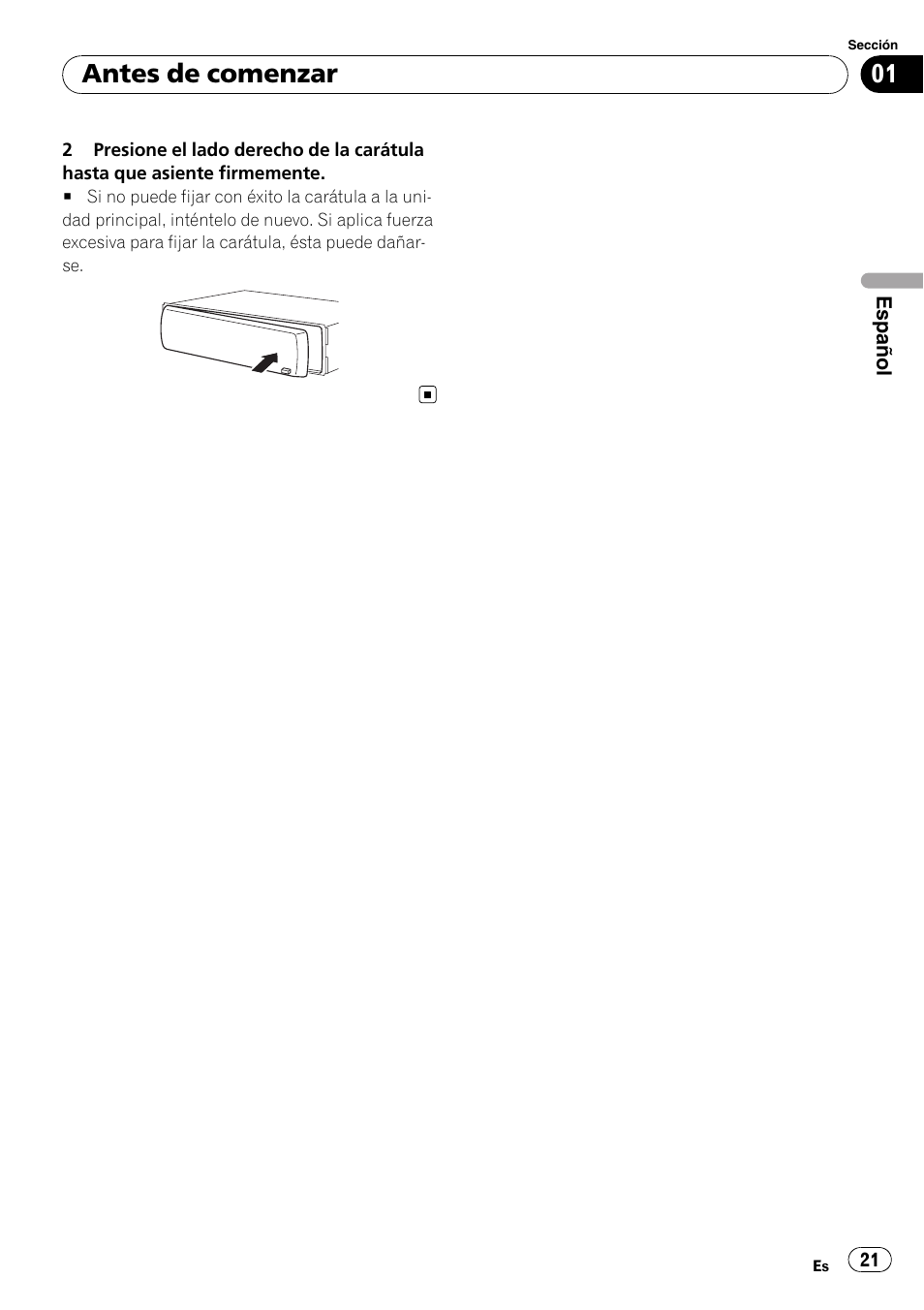 Antes de comenzar | Pioneer DEH-2020MP User Manual | Page 21 / 75