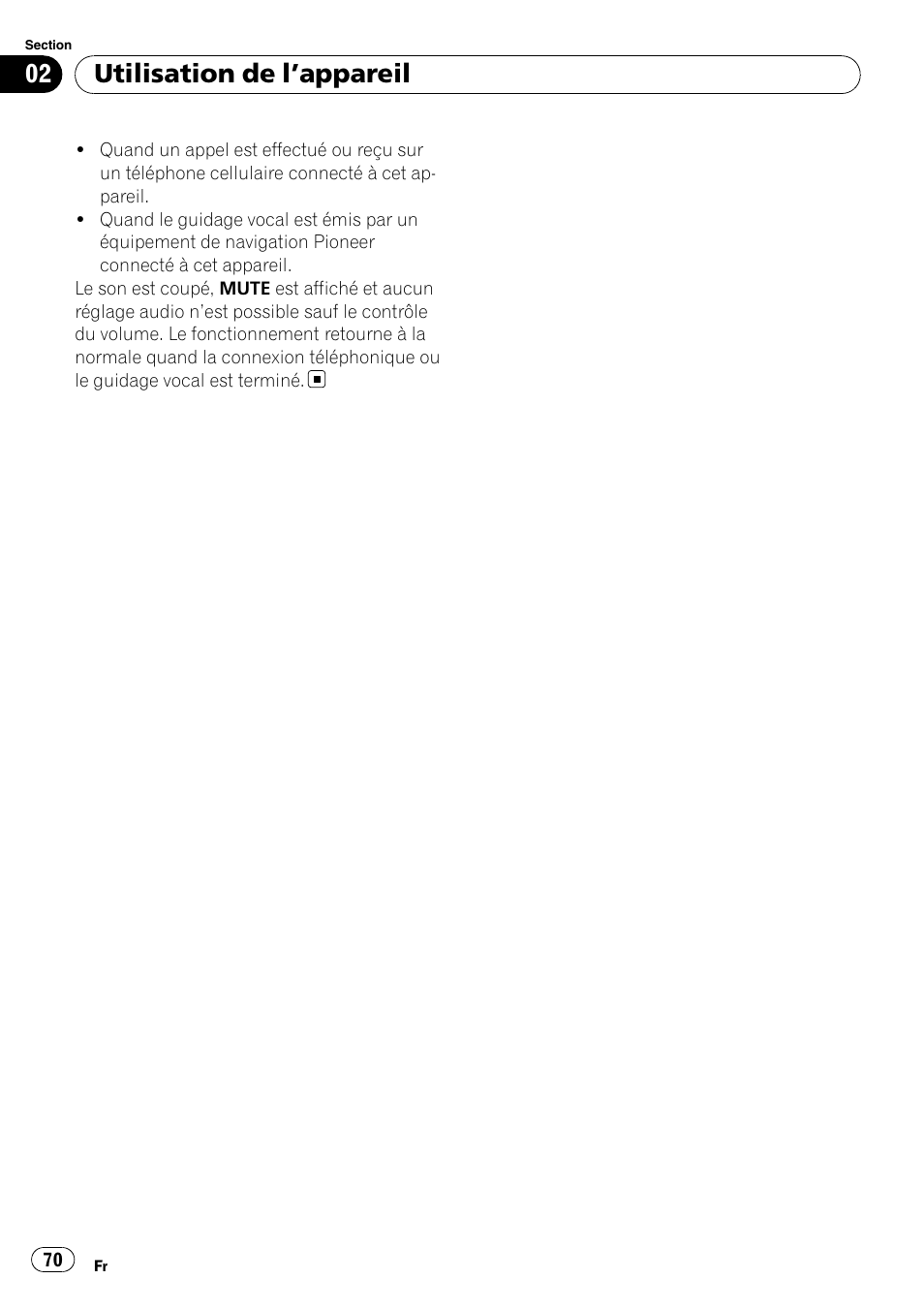 Utilisation de l ’appareil | Pioneer DEH-2020MP User Manual | Page 70 / 75