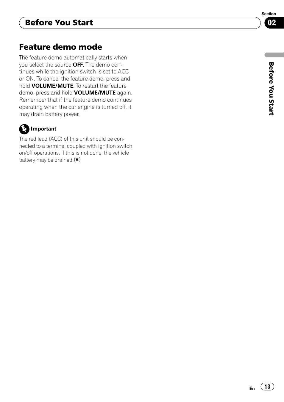 Feature demo mode, Before you start | Pioneer AVH-P4000DVD User Manual | Page 13 / 95