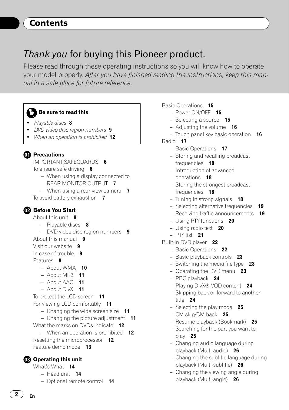Pioneer AVH-P4000DVD User Manual | Page 2 / 95