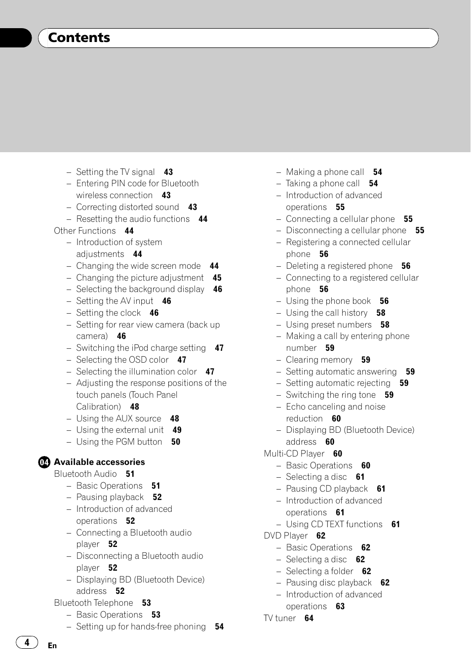 Pioneer AVH-P4000DVD User Manual | Page 4 / 95