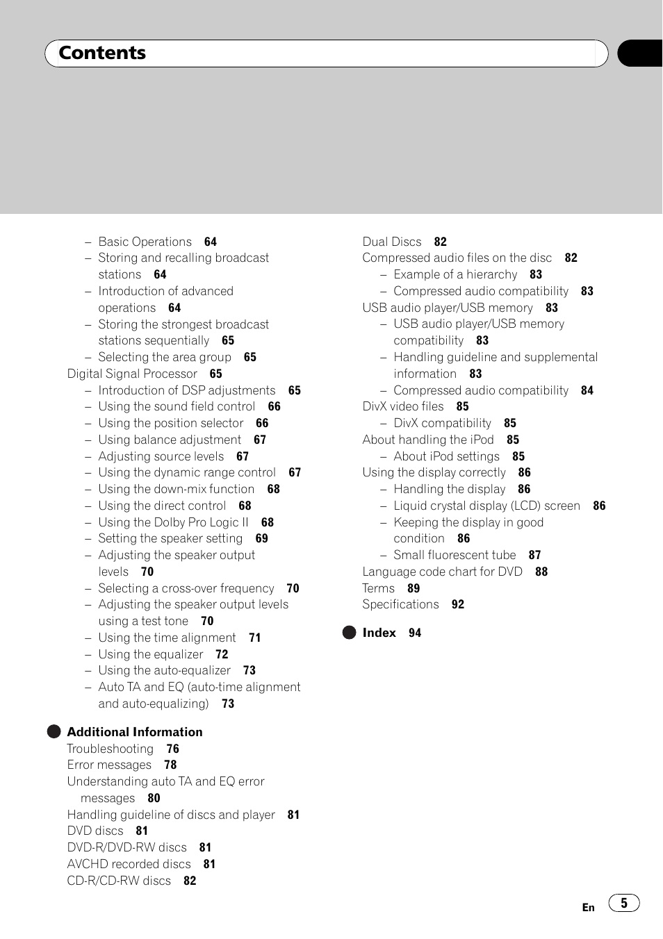 Pioneer AVH-P4000DVD User Manual | Page 5 / 95