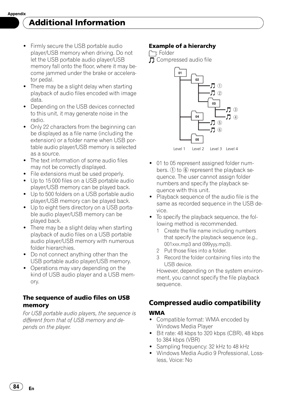 Compressed audio compatibility 84, Additional information, Compressed audio compatibility | Pioneer AVH-P4000DVD User Manual | Page 84 / 95