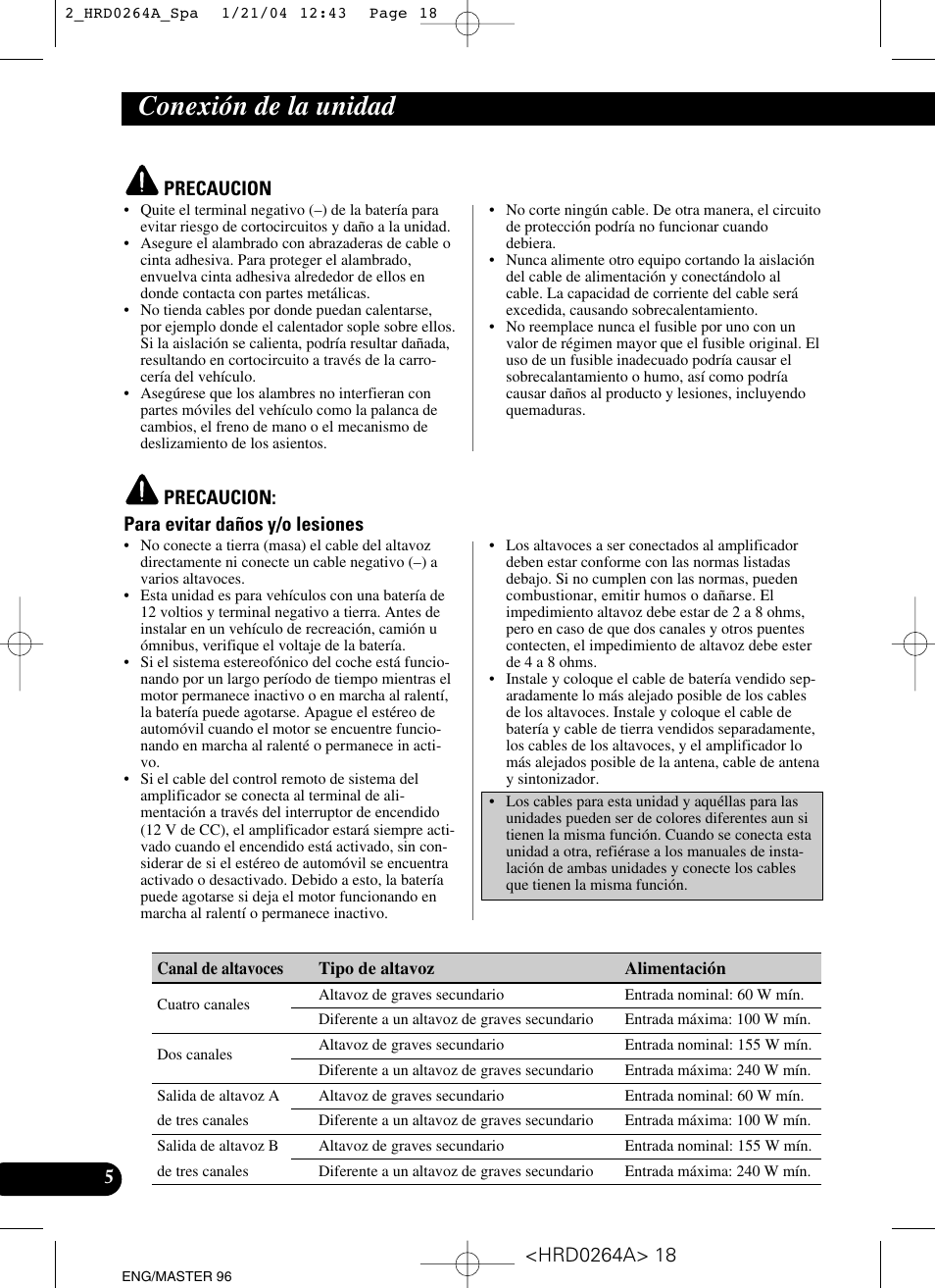 Conexión de la unidad | Pioneer GM-6000F User Manual | Page 18 / 74