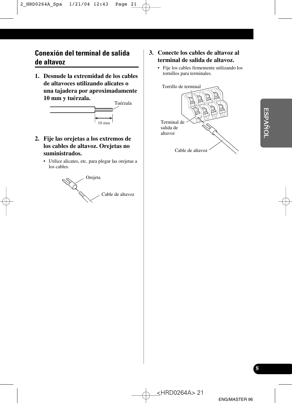 Conexión del terminal de salida de altavoz | Pioneer GM-6000F User Manual | Page 21 / 74