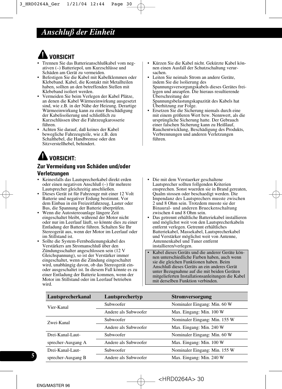 Anschluß der einheit | Pioneer GM-6000F User Manual | Page 30 / 74