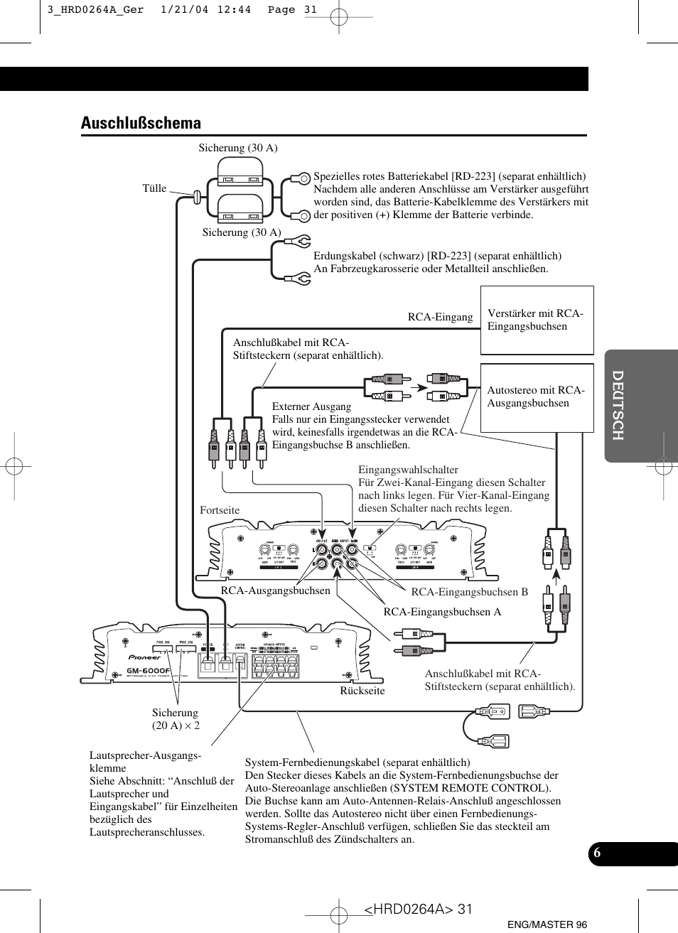 Auschlußschema | Pioneer GM-6000F User Manual | Page 31 / 74