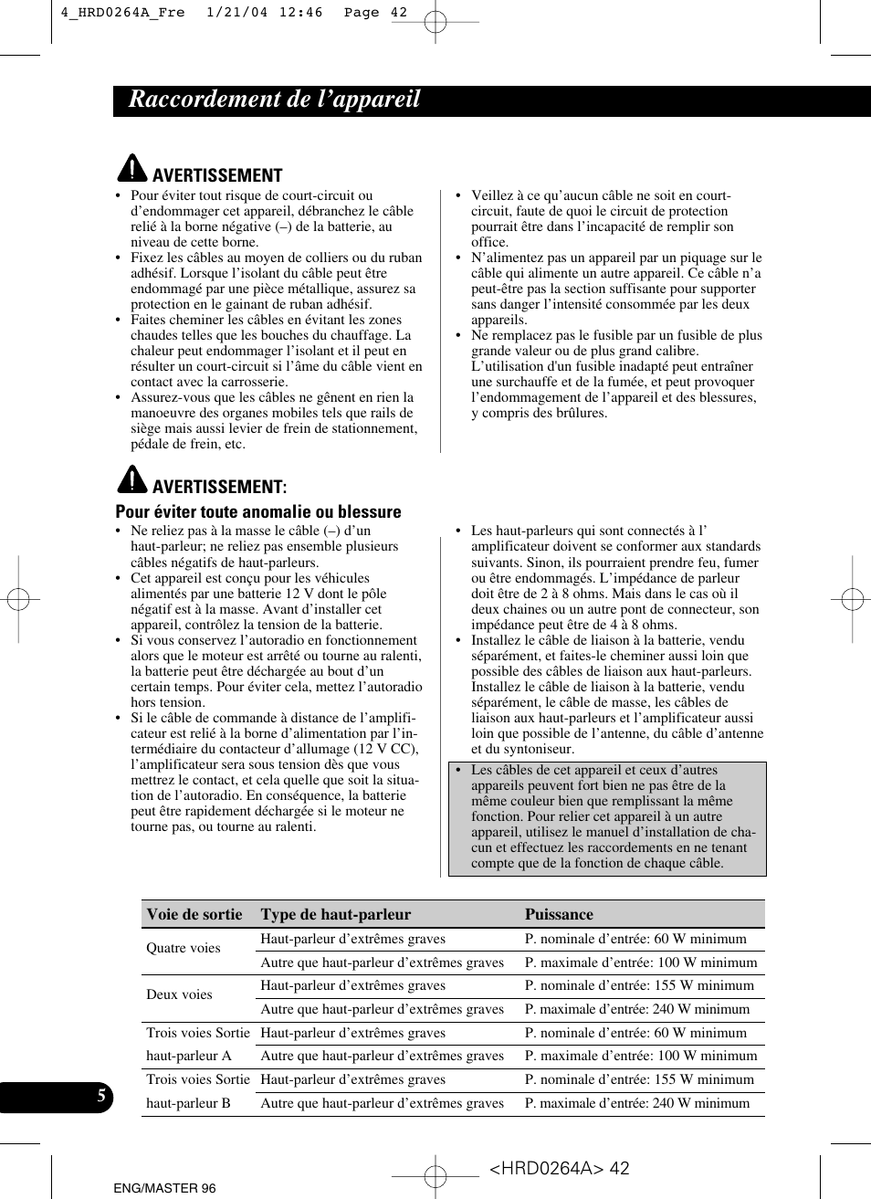 Raccordement de l’appareil | Pioneer GM-6000F User Manual | Page 42 / 74