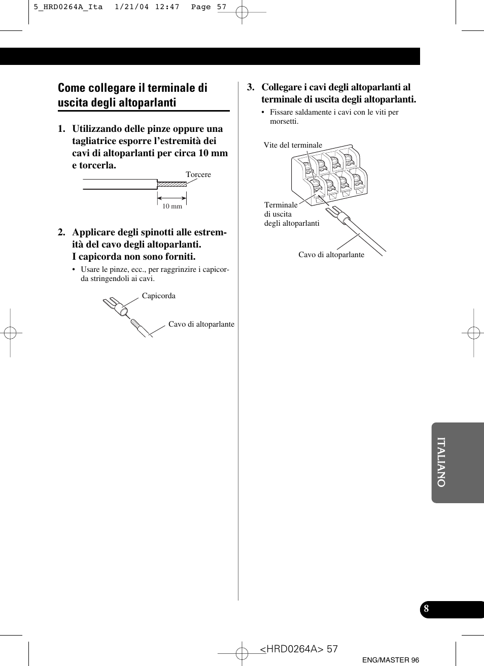 Come collegare il terminale di uscita, Degli altoparlanti | Pioneer GM-6000F User Manual | Page 57 / 74