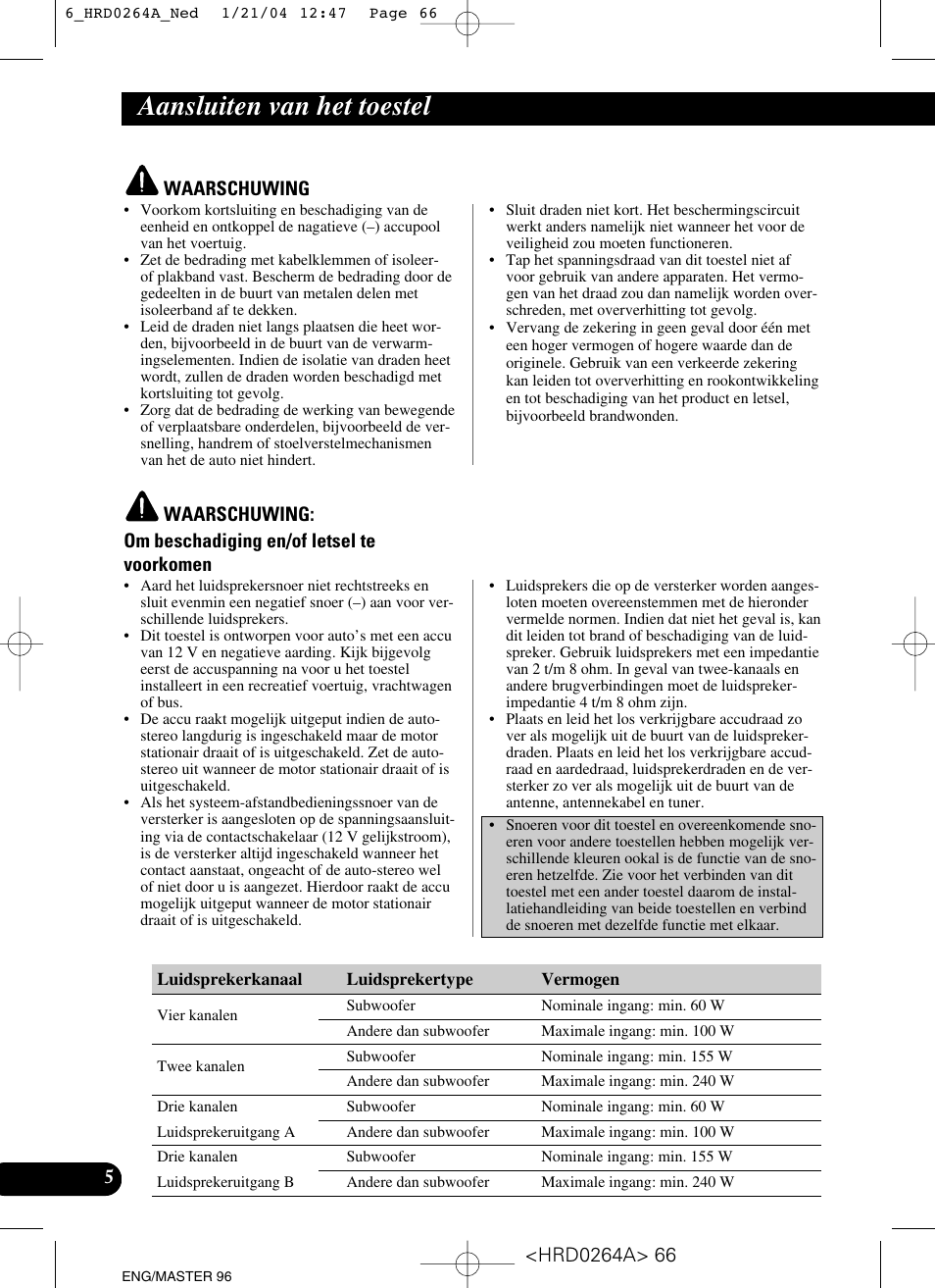 Aansluiten van het toestel | Pioneer GM-6000F User Manual | Page 66 / 74