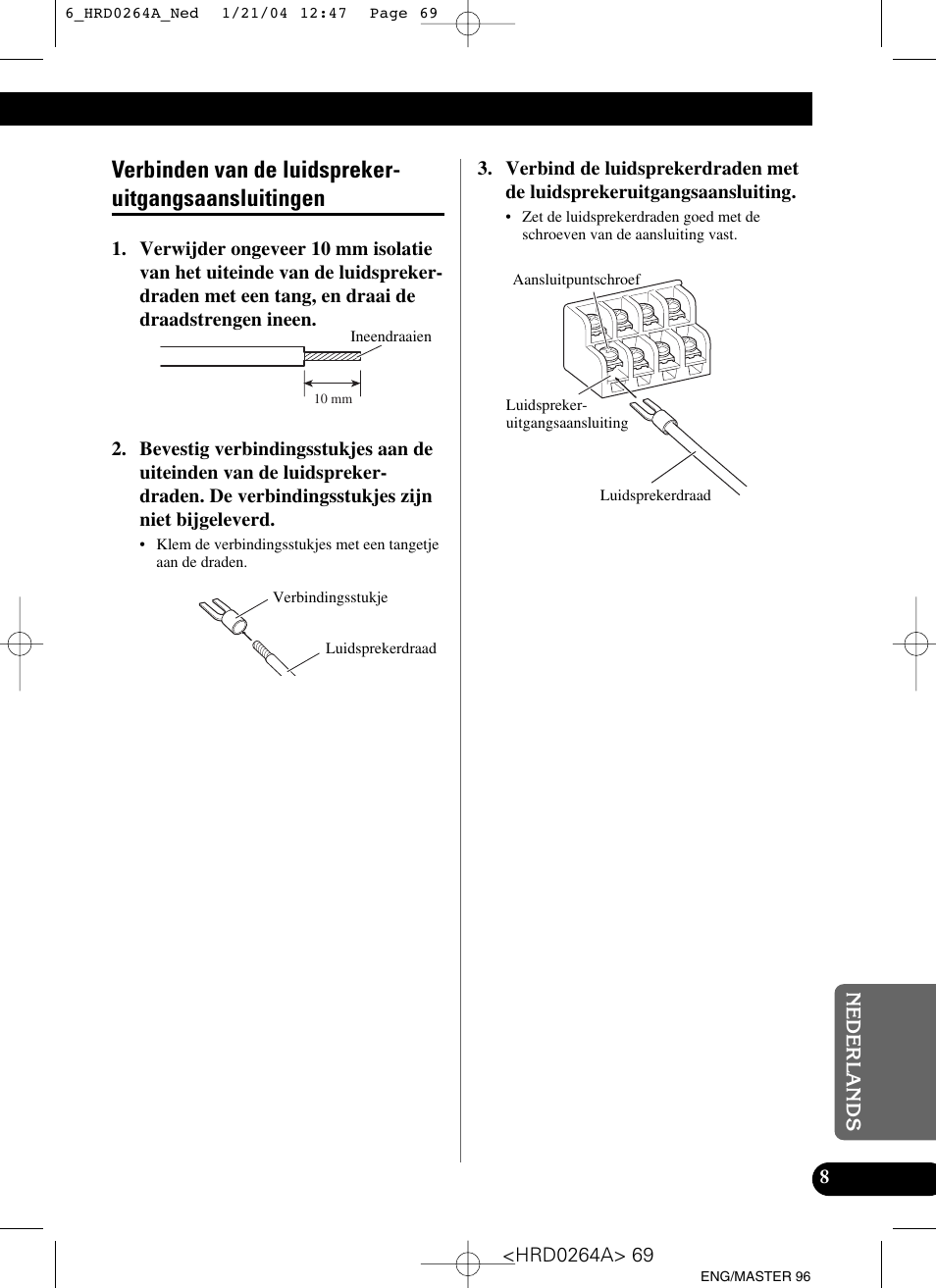 Verbinden van de, Luidsprekeruitgangsaansluitingen | Pioneer GM-6000F User Manual | Page 69 / 74
