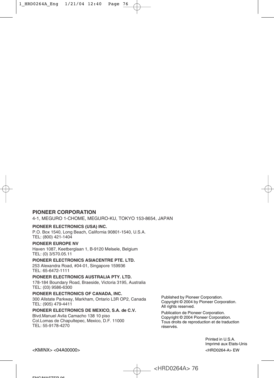 Pioneer GM-6000F User Manual | Page 74 / 74