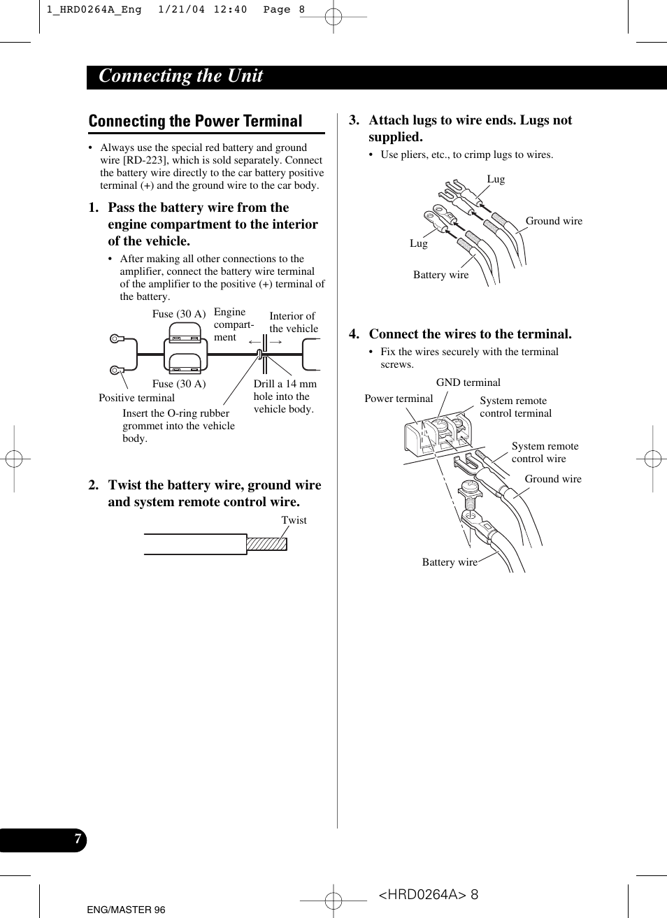 Connecting the power terminal, Connecting the unit | Pioneer GM-6000F User Manual | Page 8 / 74