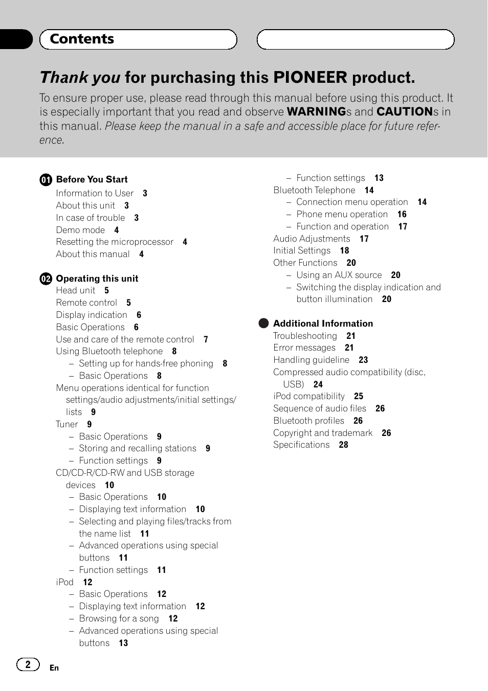 Pioneer DEH-6250BT User Manual | Page 2 / 88