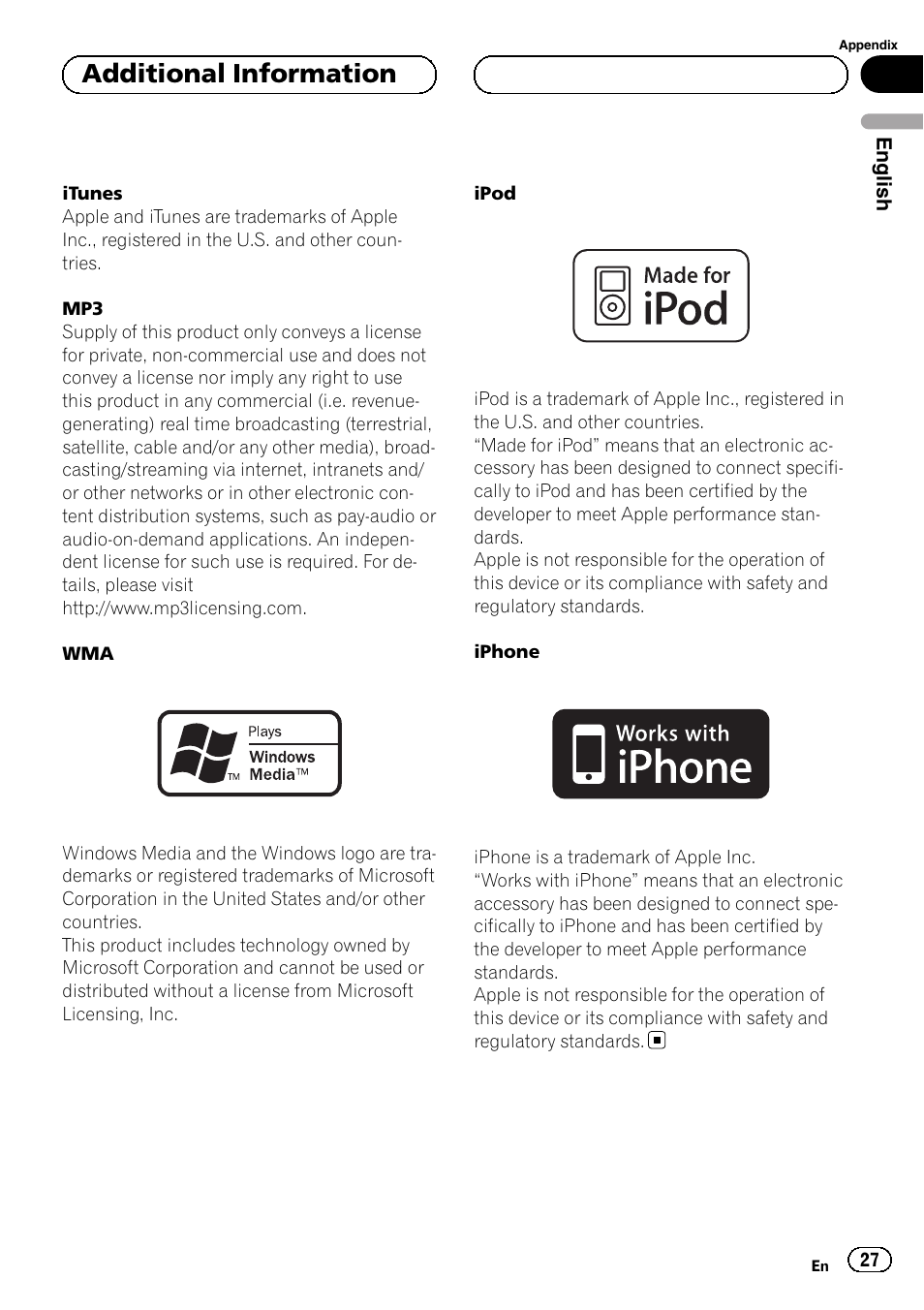 Additional information | Pioneer DEH-6250BT User Manual | Page 27 / 88