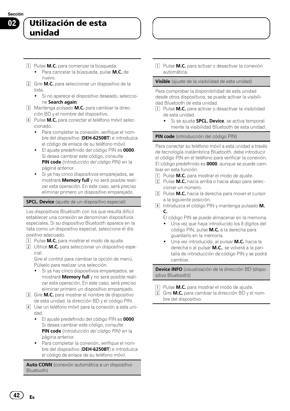 02 utilización de esta unidad | Pioneer DEH-6250BT User Manual | Page 42 / 88