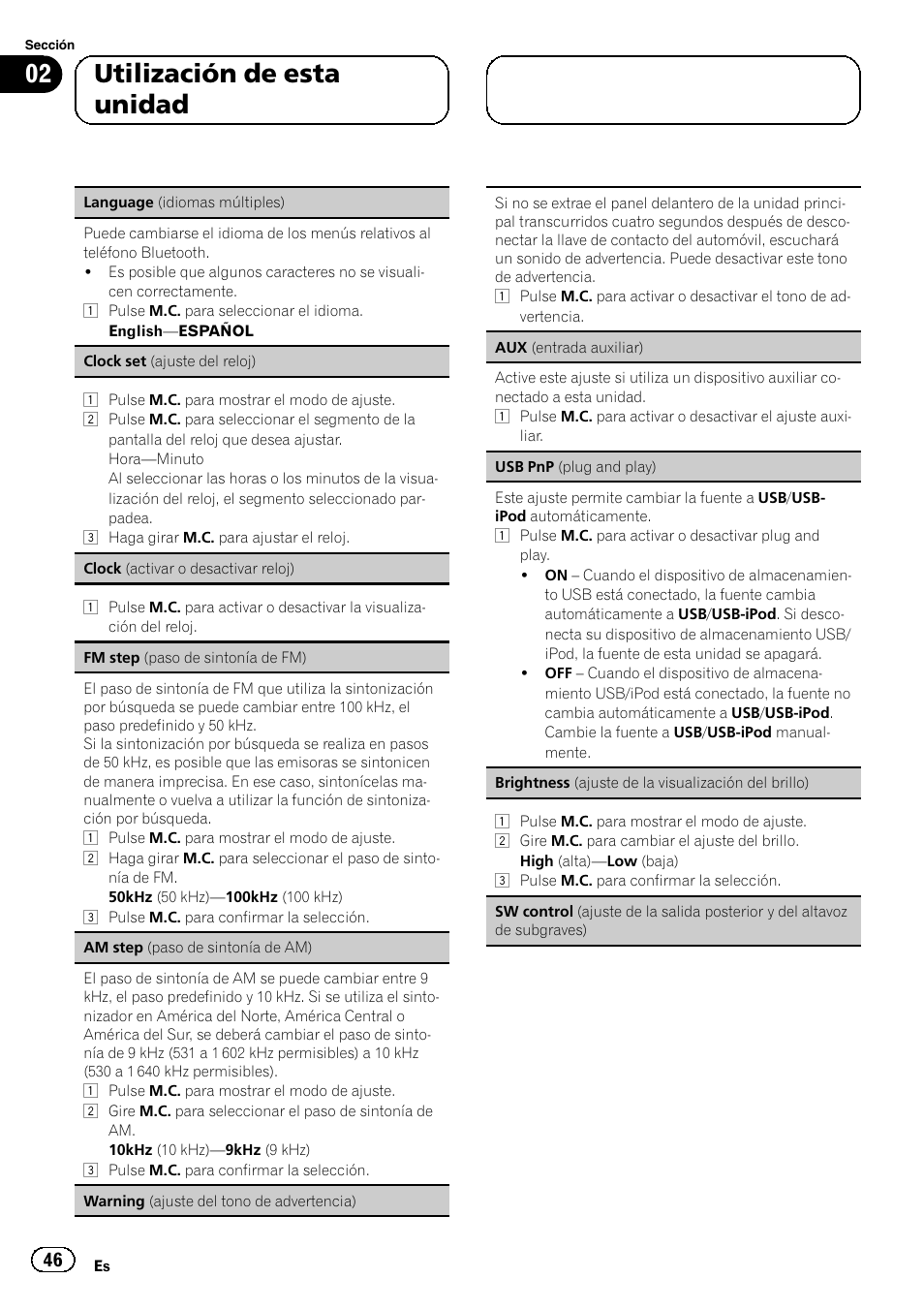 02 utilización de esta unidad | Pioneer DEH-6250BT User Manual | Page 46 / 88