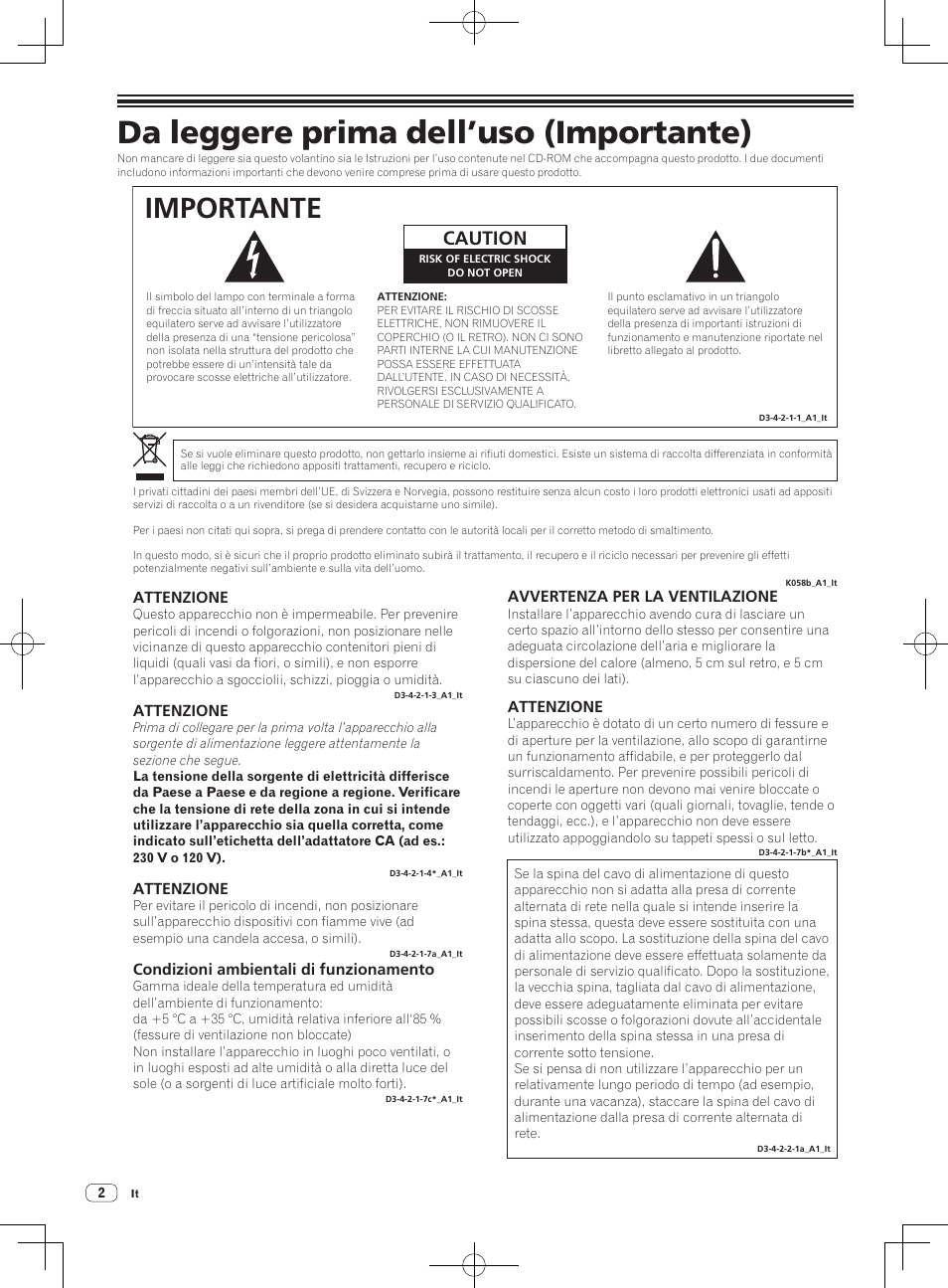 Da leggere prima dell’uso (importante), Sistema dj, Importante | Caution | Pioneer XDJ-AERO User Manual | Page 14 / 36
