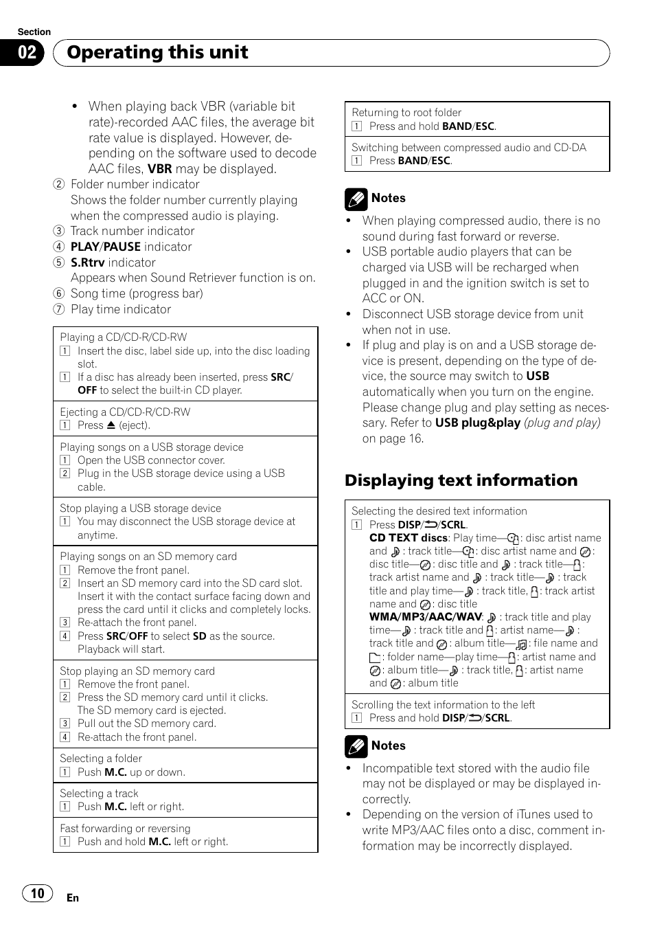 Displaying text information 10, Operating this unit, Displaying text information | Pioneer DEH-5200SD User Manual | Page 10 / 27