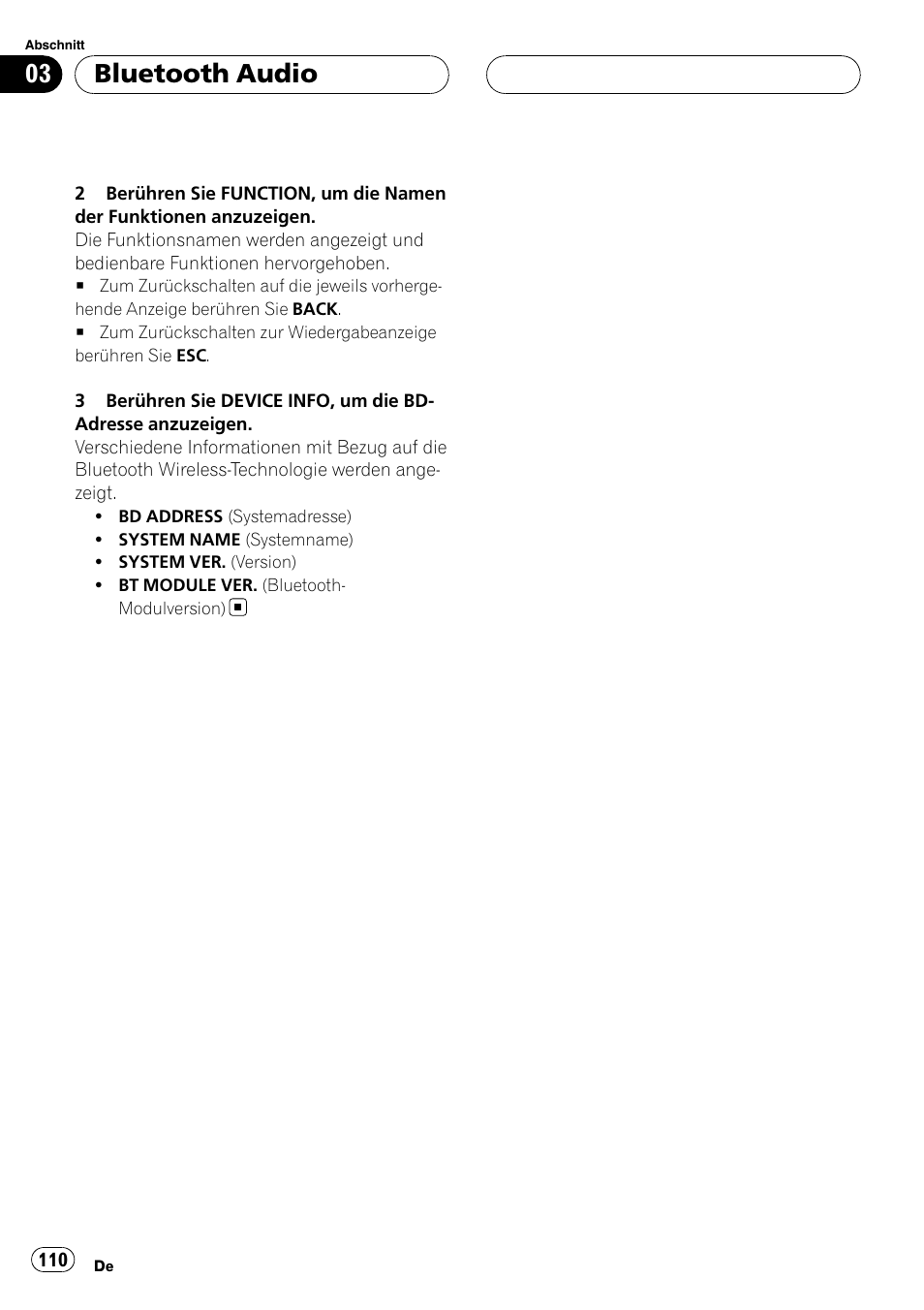 Bluetooth audio | Pioneer CD-BTB100 User Manual | Page 110 / 175