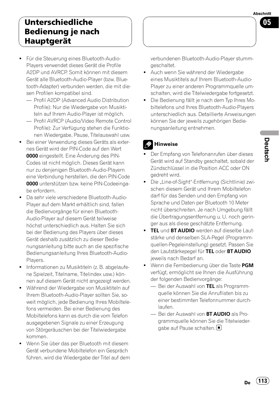 Unterschiedliche bedienung je nach hauptgerät | Pioneer CD-BTB100 User Manual | Page 113 / 175