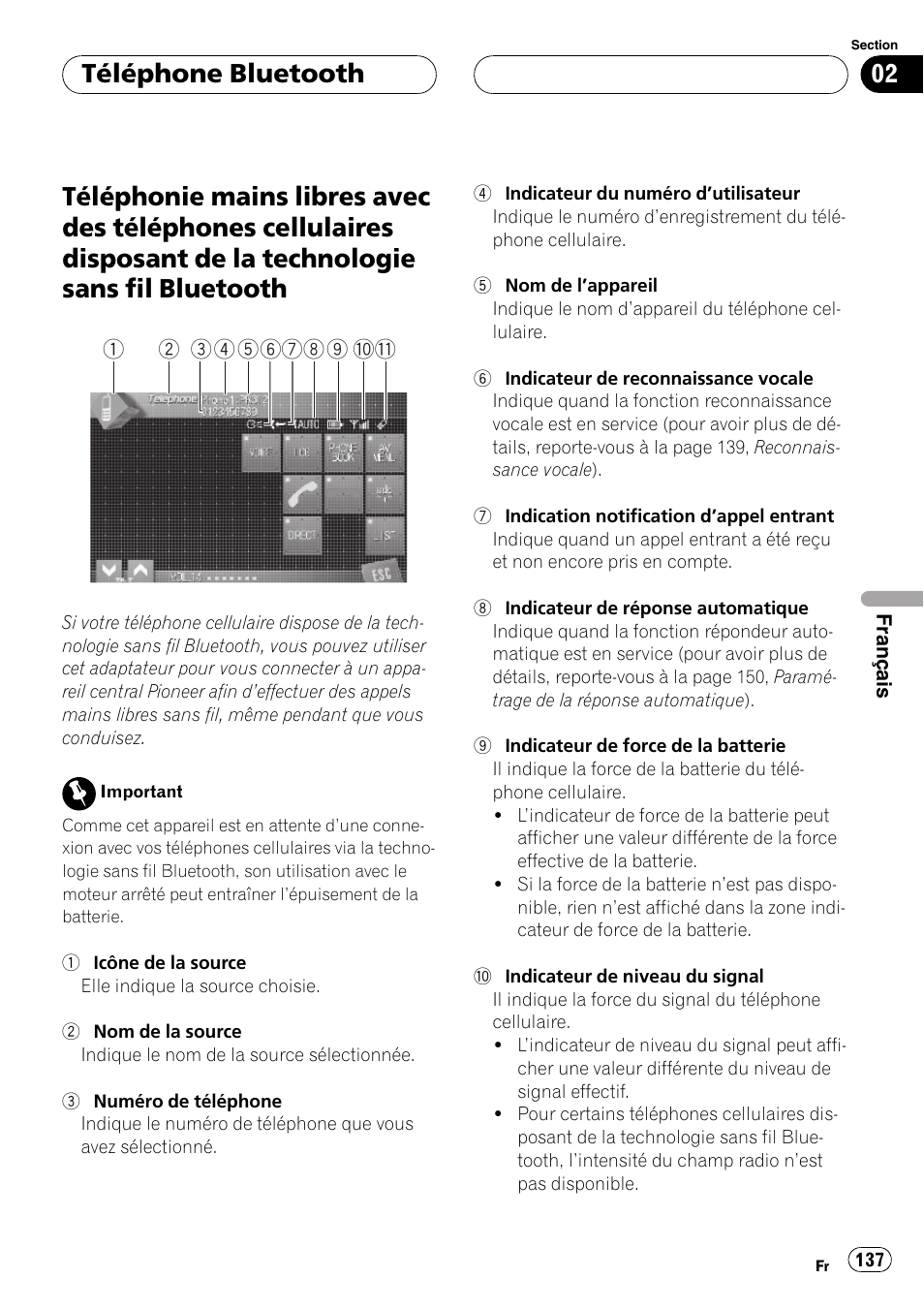 Téléphone bluetooth | Pioneer CD-BTB100 User Manual | Page 137 / 175
