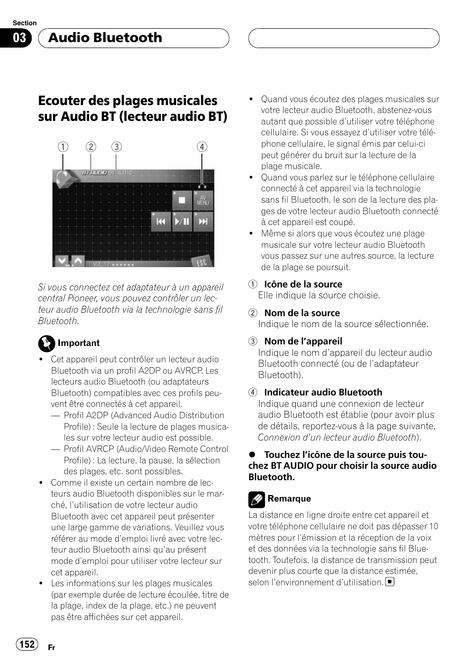 Lecteur audio bt), Audio bluetooth | Pioneer CD-BTB100 User Manual | Page 152 / 175