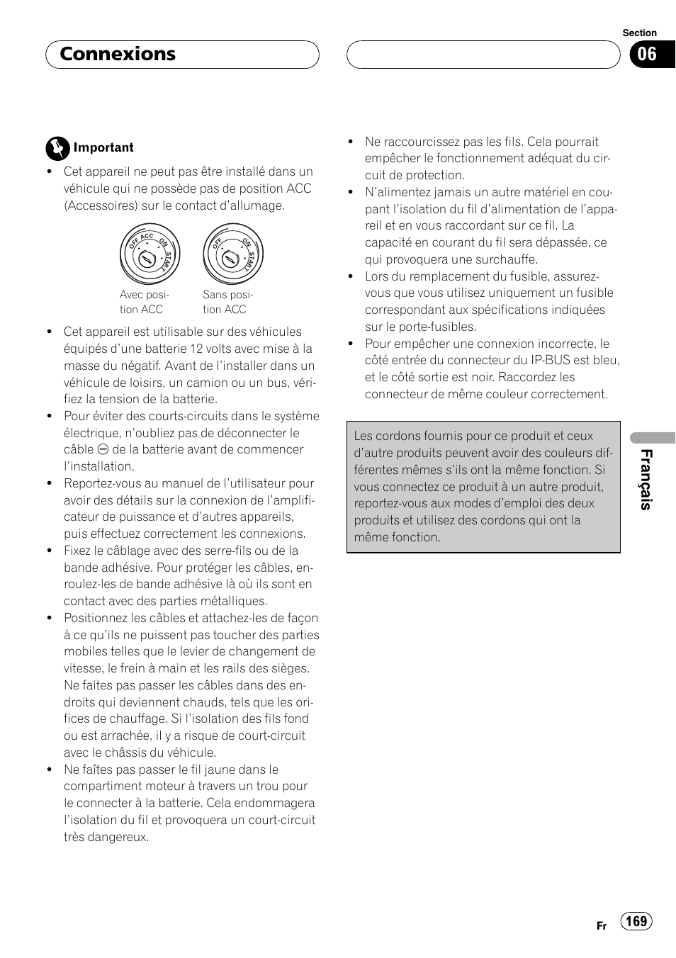 Connexions, Français | Pioneer CD-BTB100 User Manual | Page 169 / 175