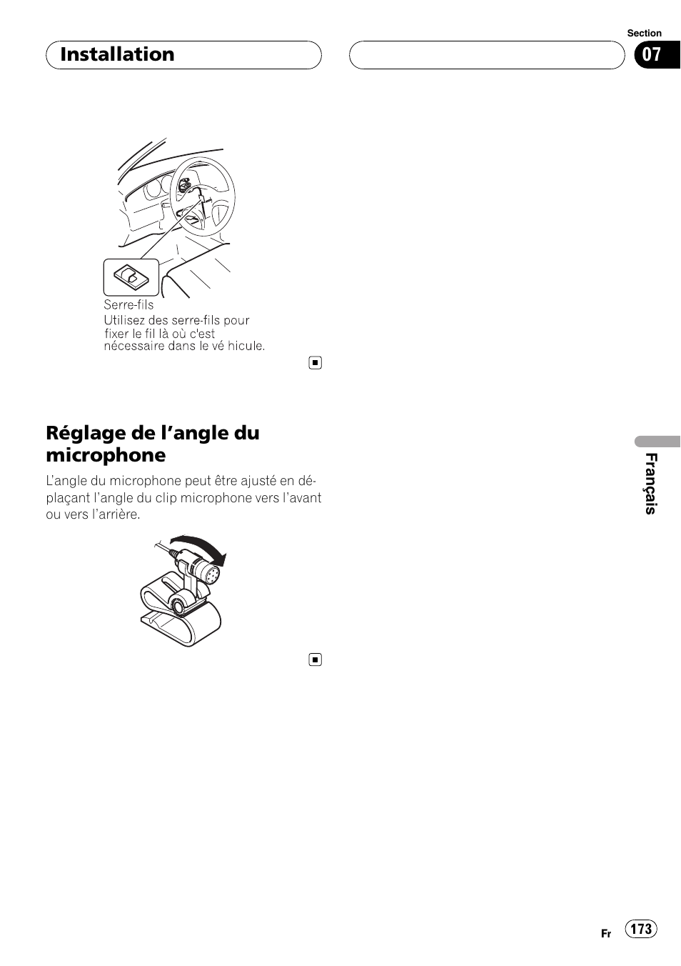 Réglage de l, Angle du microphone 173, Réglage de l ’angle du microphone | Installation | Pioneer CD-BTB100 User Manual | Page 173 / 175