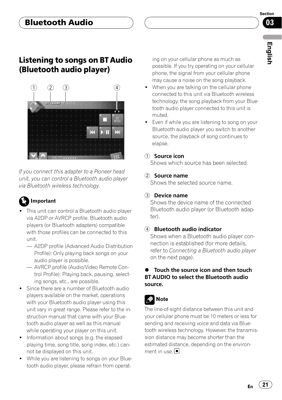 Audio player), Bluetooth audio | Pioneer CD-BTB100 User Manual | Page 21 / 175