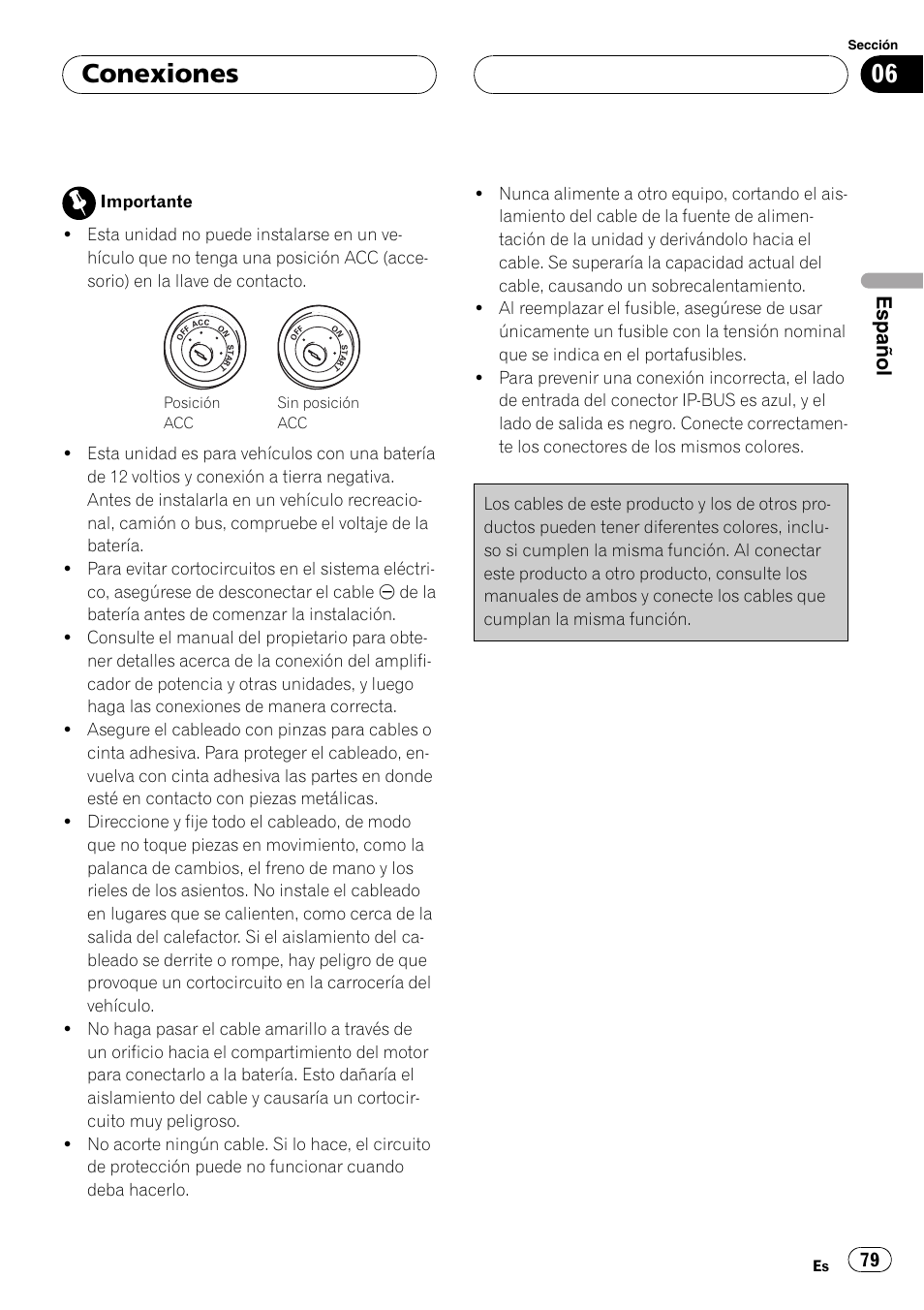 Conexiones, Español | Pioneer CD-BTB100 User Manual | Page 79 / 175