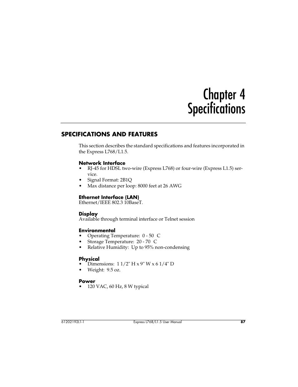 Chapter 4 specifications | ADTRAN L768 User Manual | Page 103 / 145