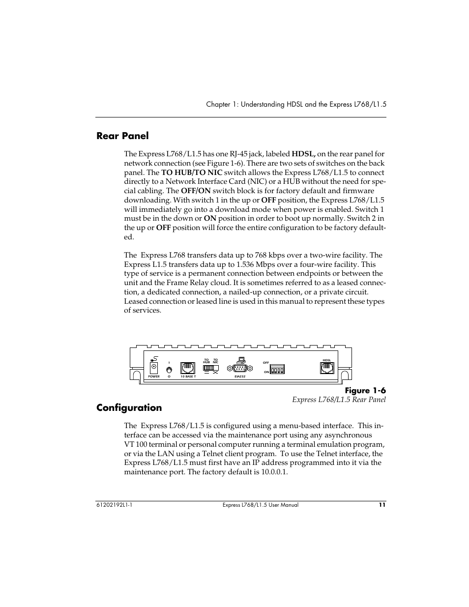 Rear panel, Configuration | ADTRAN L768 User Manual | Page 27 / 145